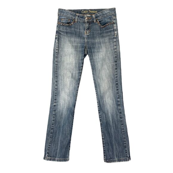 Cache Premium Studded Jean Womens 4 Blue Skinny Denim 5 Pocket Mid Rise Ankle - Picture 1 of 12
